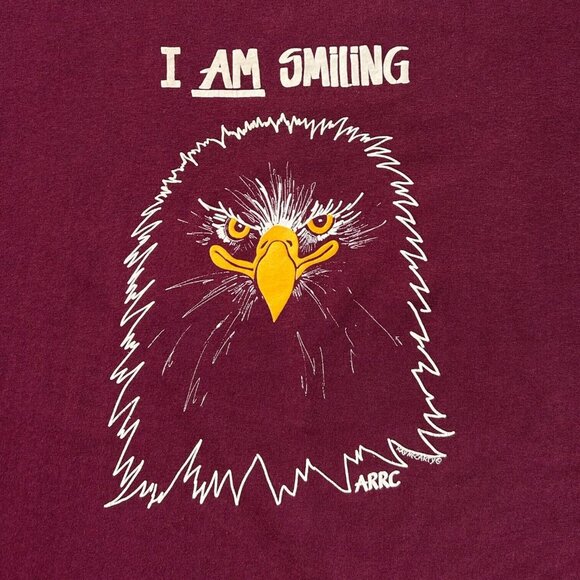 80s 90s Vintage Bald Eagle art T-shirt I am smiling ARRC burgundy Single Stitch. - Picture 4 of 5